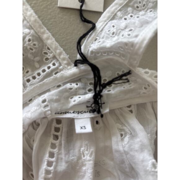Unsubscribed Tank Top Women Size Small White Semisheer Eyelet Embroidered Floral - Picture 10 of 13